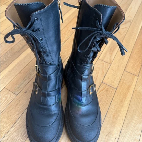 Black Leather Fendi Moto Boots